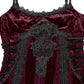 Punk Rave Vivienne Velvet Lace-Panel Goth Slip Dress In Burgundy