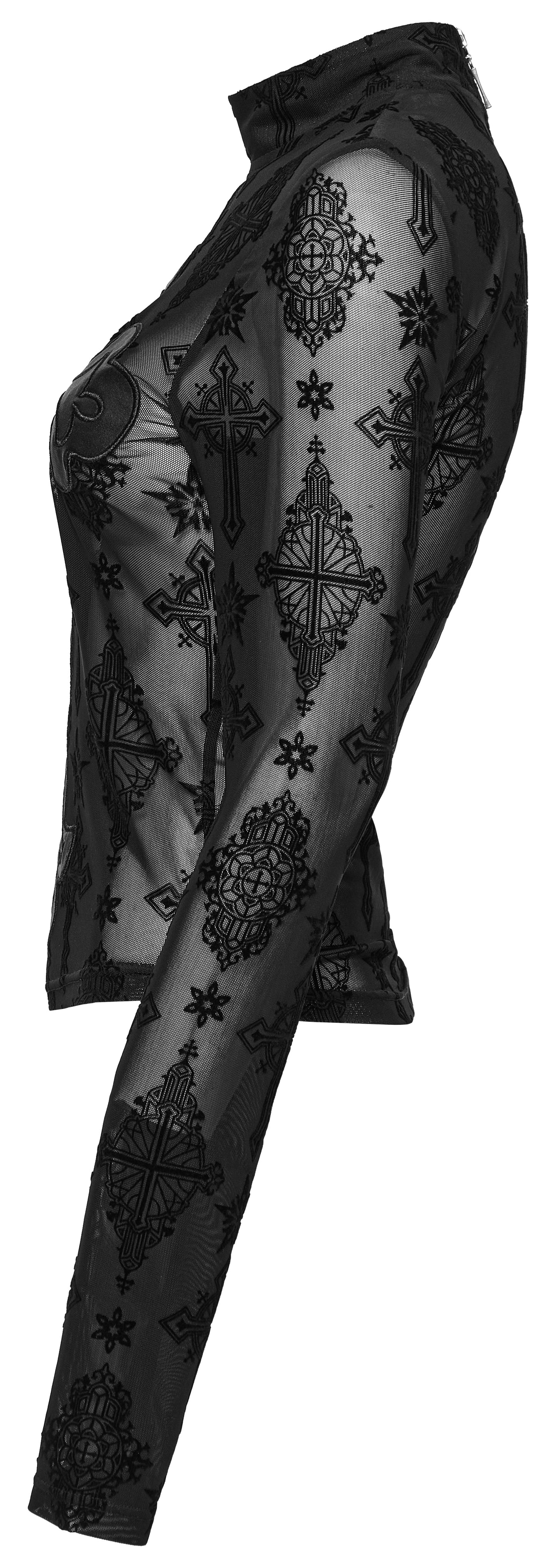Punk Rave Morrigan Cross-Embroidered Mesh Top