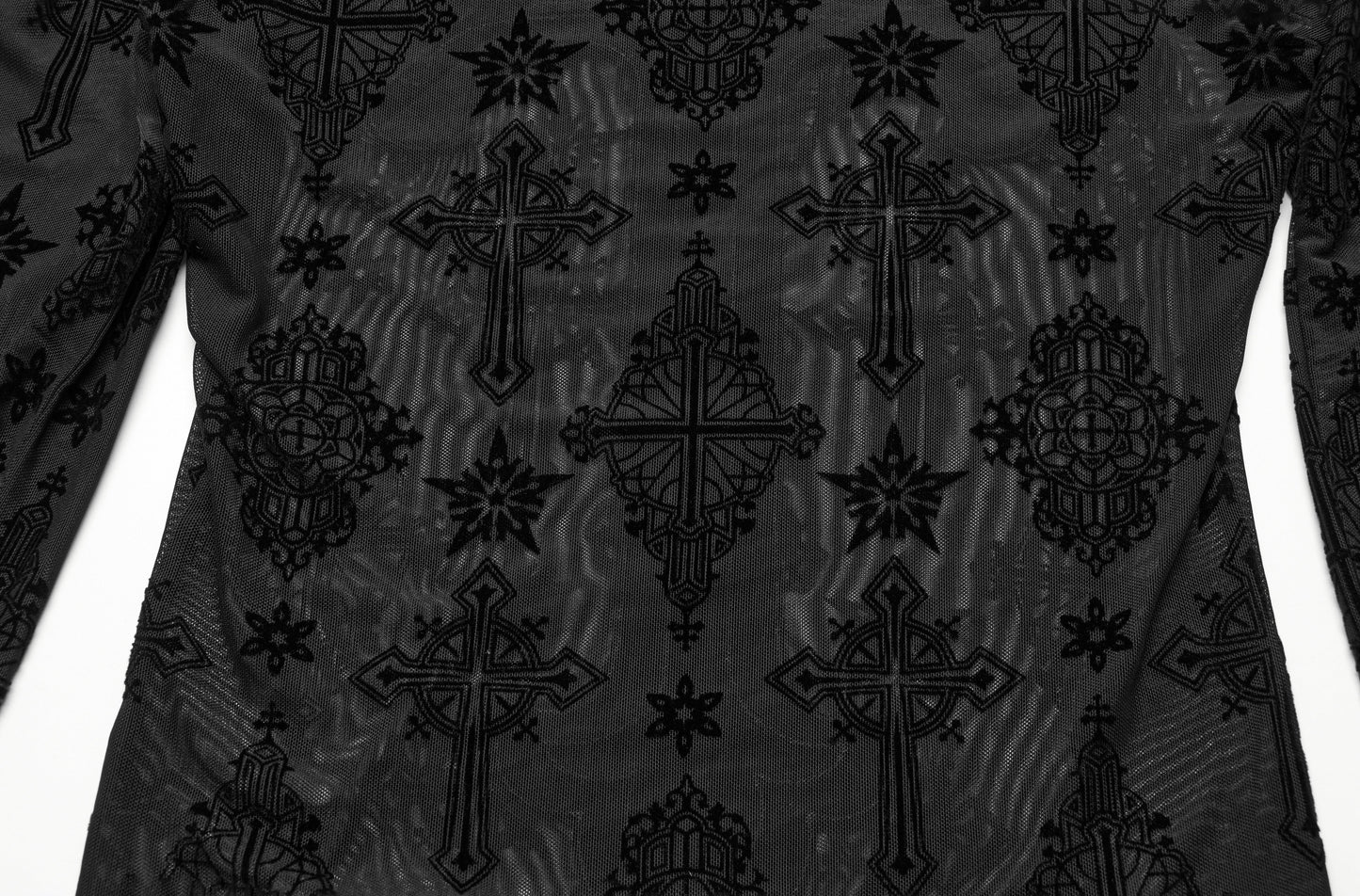 Punk Rave Morrigan Cross-Embroidered Mesh Top