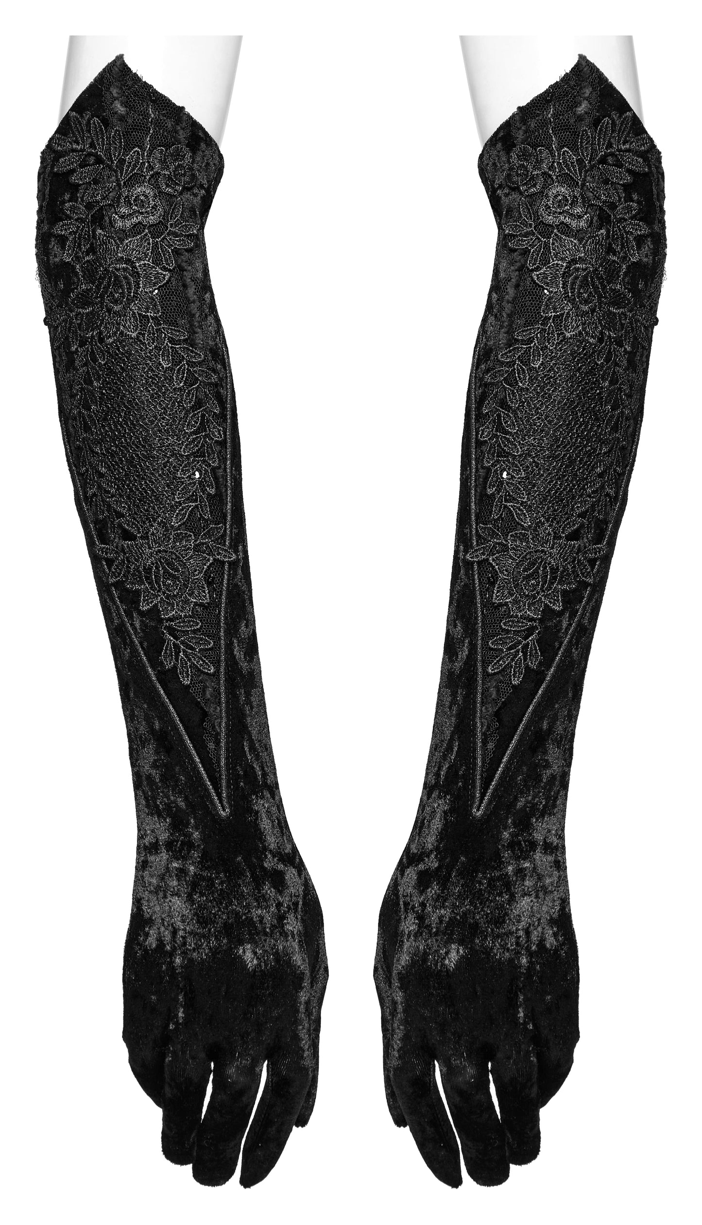 Punk Rave Selene Embroidered Velvet Gloves in Black