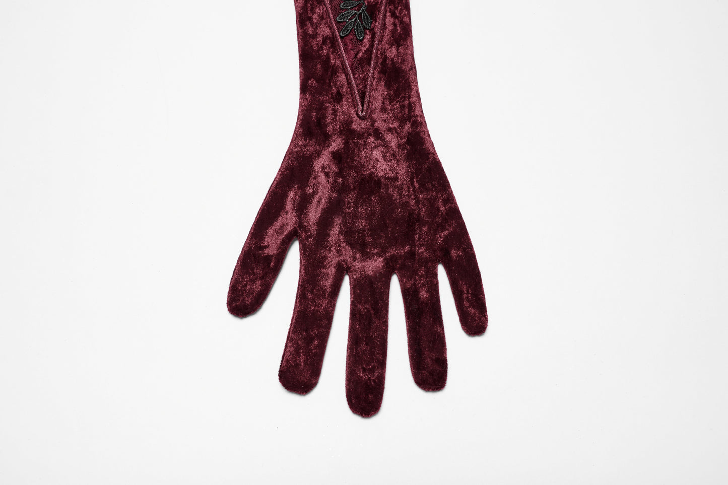 Punk Rave Selene Embroidered Velvet Gloves in Crimson