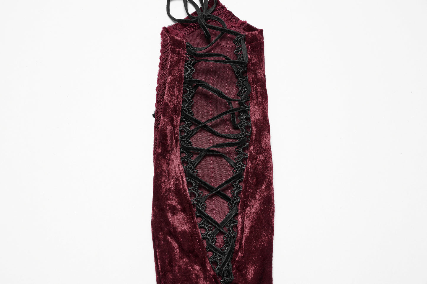 Punk Rave Selene Embroidered Velvet Gloves in Crimson