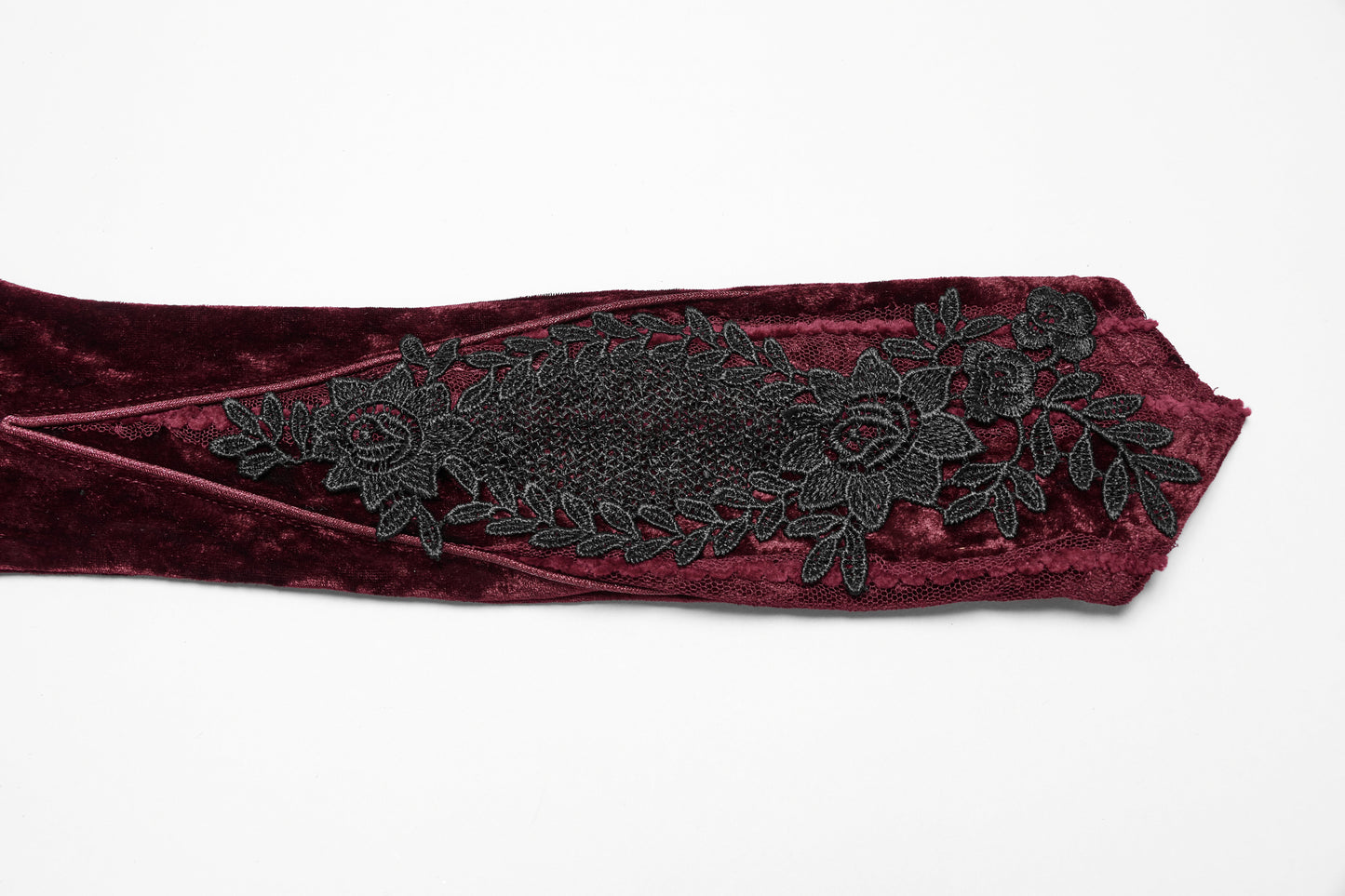 Punk Rave Selene Embroidered Velvet Gloves in Crimson