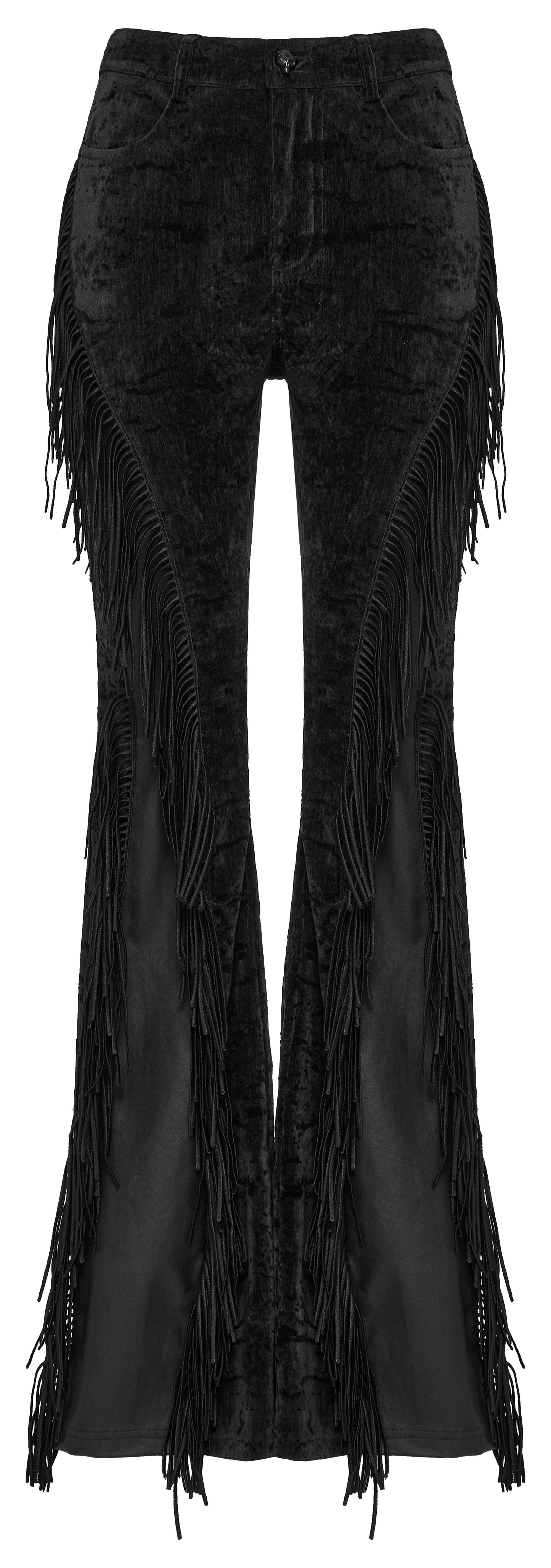 Punk Rave Morrigan Wasteland Tassel Flare Goth Pants in Black