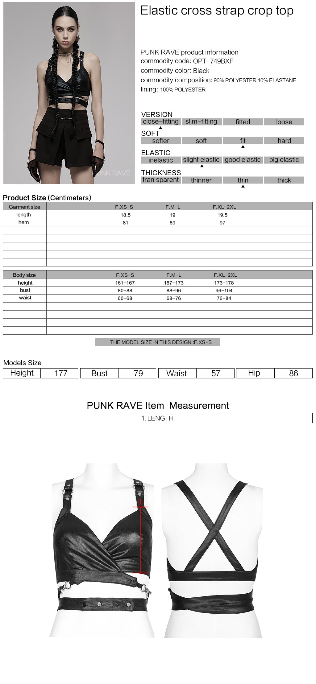 Punk Rave Nyx Elastic Cross-Strap Crop Top in Black