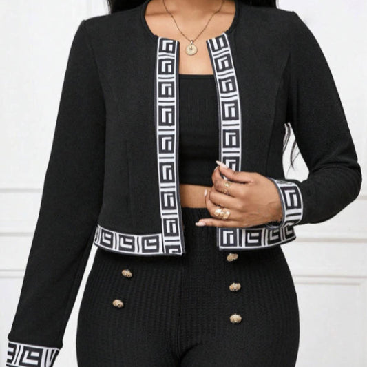 Vireous Open-Collar Embossed Long-Sleeve Suit Jacket