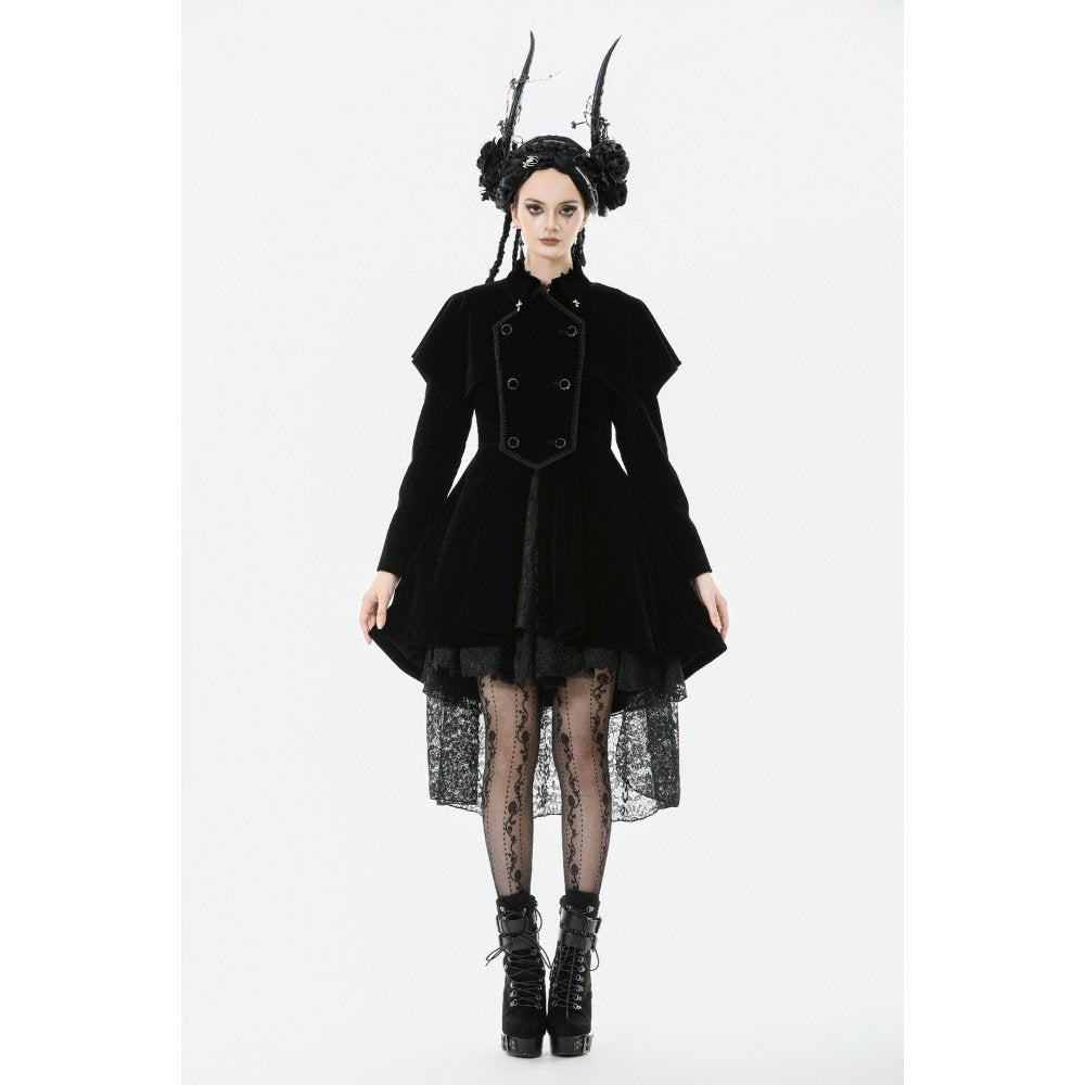 Dark in Love Lilith Officer Velvet High-Collar Coat in Black