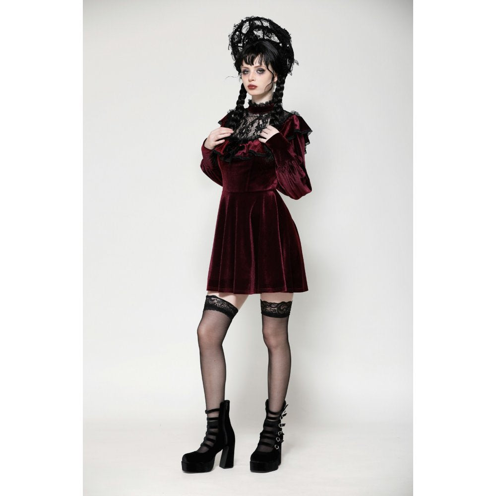 Dark in Love Verity Burgundy Velvet Dress with Black Gothic Lace
