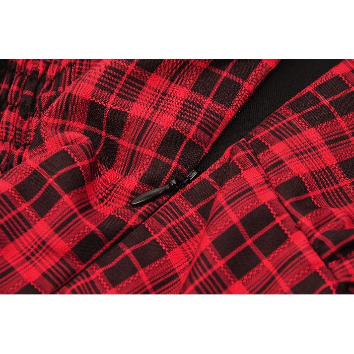 Dark in Love Rosalind Black and Red Tartan Cold Shoulder Halter Neck Dress