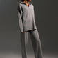 Women's Knitted Fashion Suit, Casual Collared Loose Pants Set