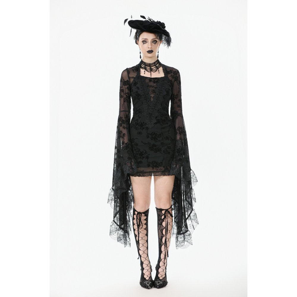 Dark In Love Minerva Bell-Sleeve Lace Dress in Black