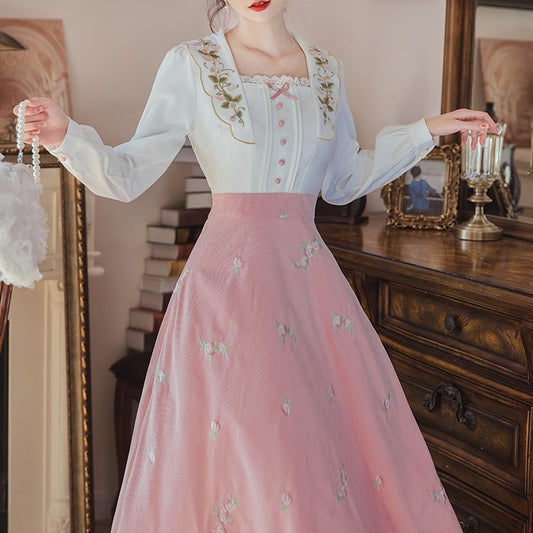 Vireous Retro French Romantic Pastoral-Style Dress