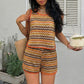 Women's Summer Stripe Ripple-Textured Knitted Vest and Shorts Set