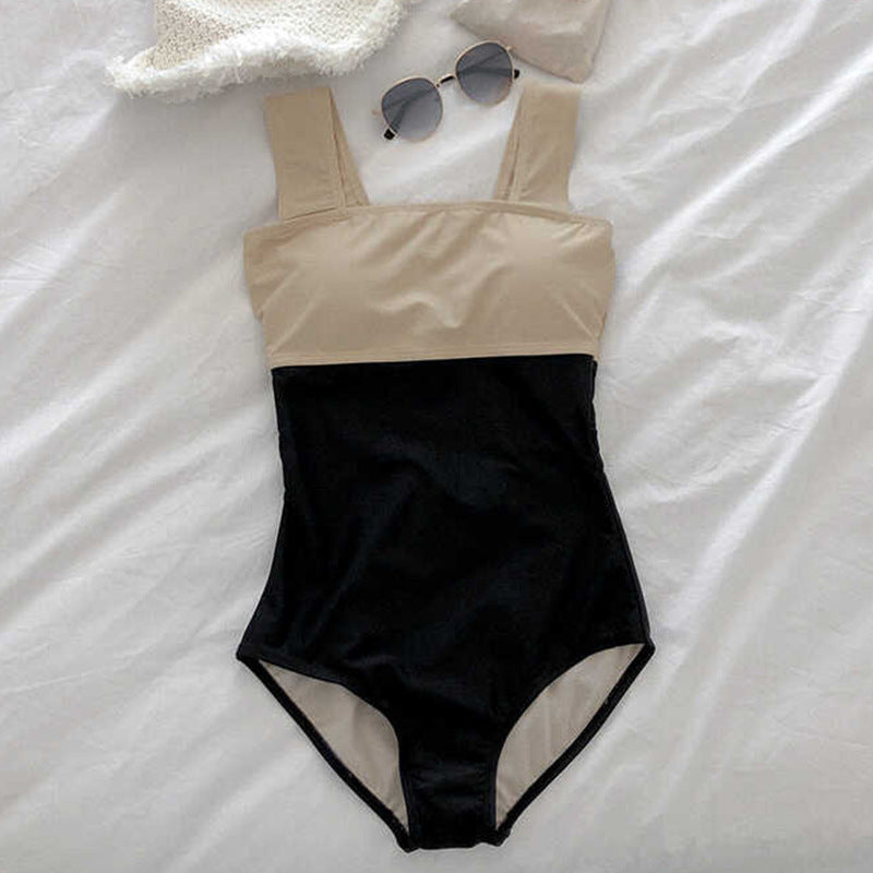 Nude and Black Chic Minimalist Women's One-Piece Swmsuit