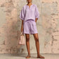 Summer Fashion Cotton-Linen Lantern-Sleeve Shirt and Drawstring Shorts Set