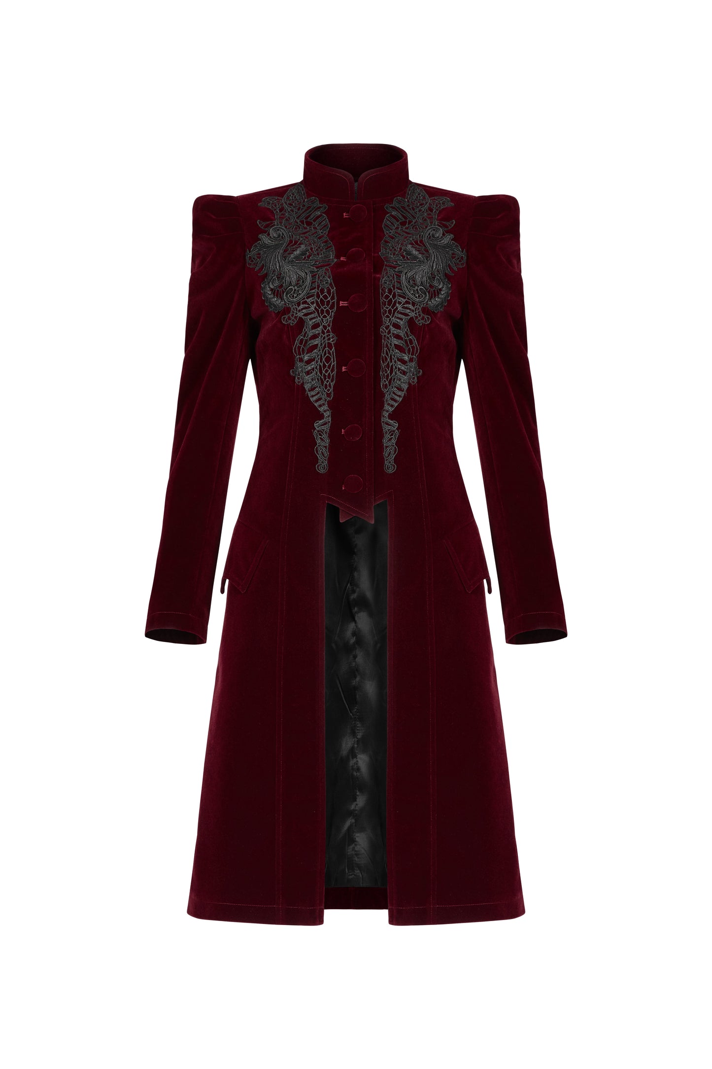 Punk Rave Nerezza Goth Mid-Length Embroidered Velvet Coat