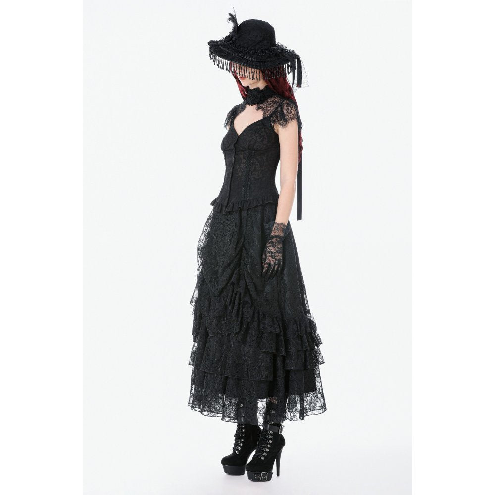 Dark in Love Vintage Gothic Lace-Layered Maxi Skirt