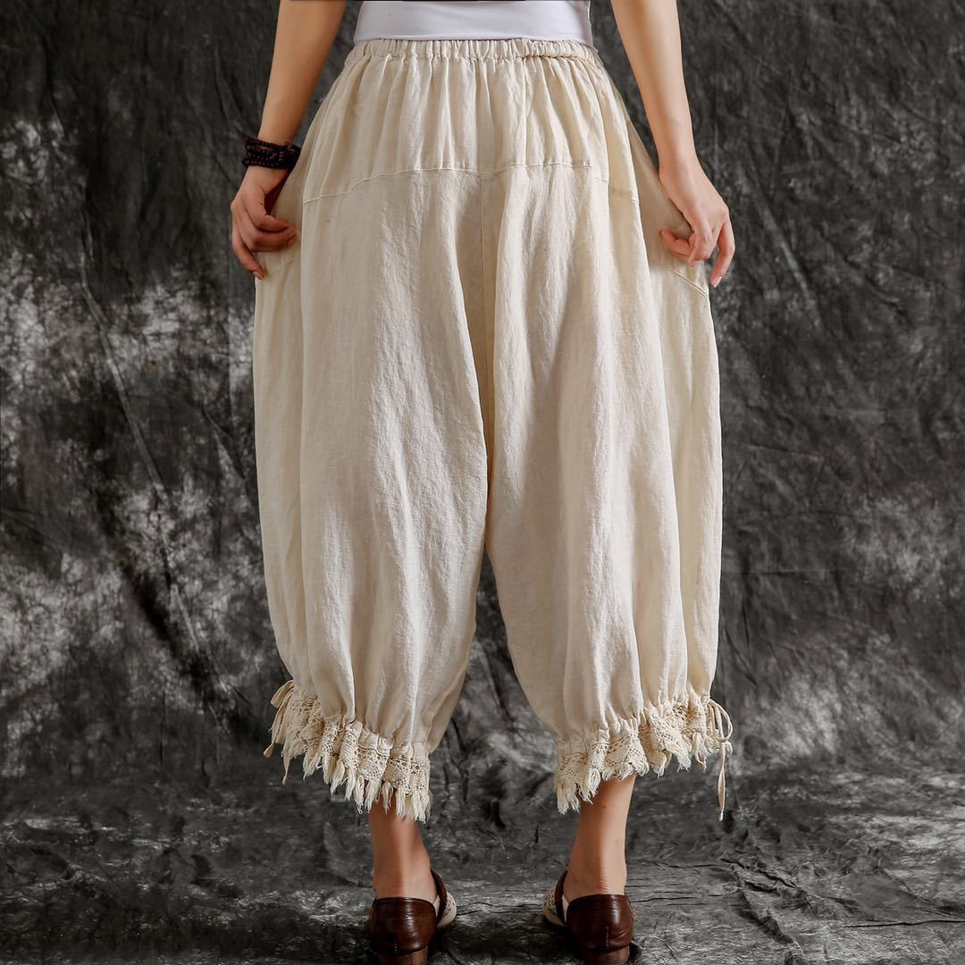 Women's Cotton and Linen Casual Pants, Lantern Trousers