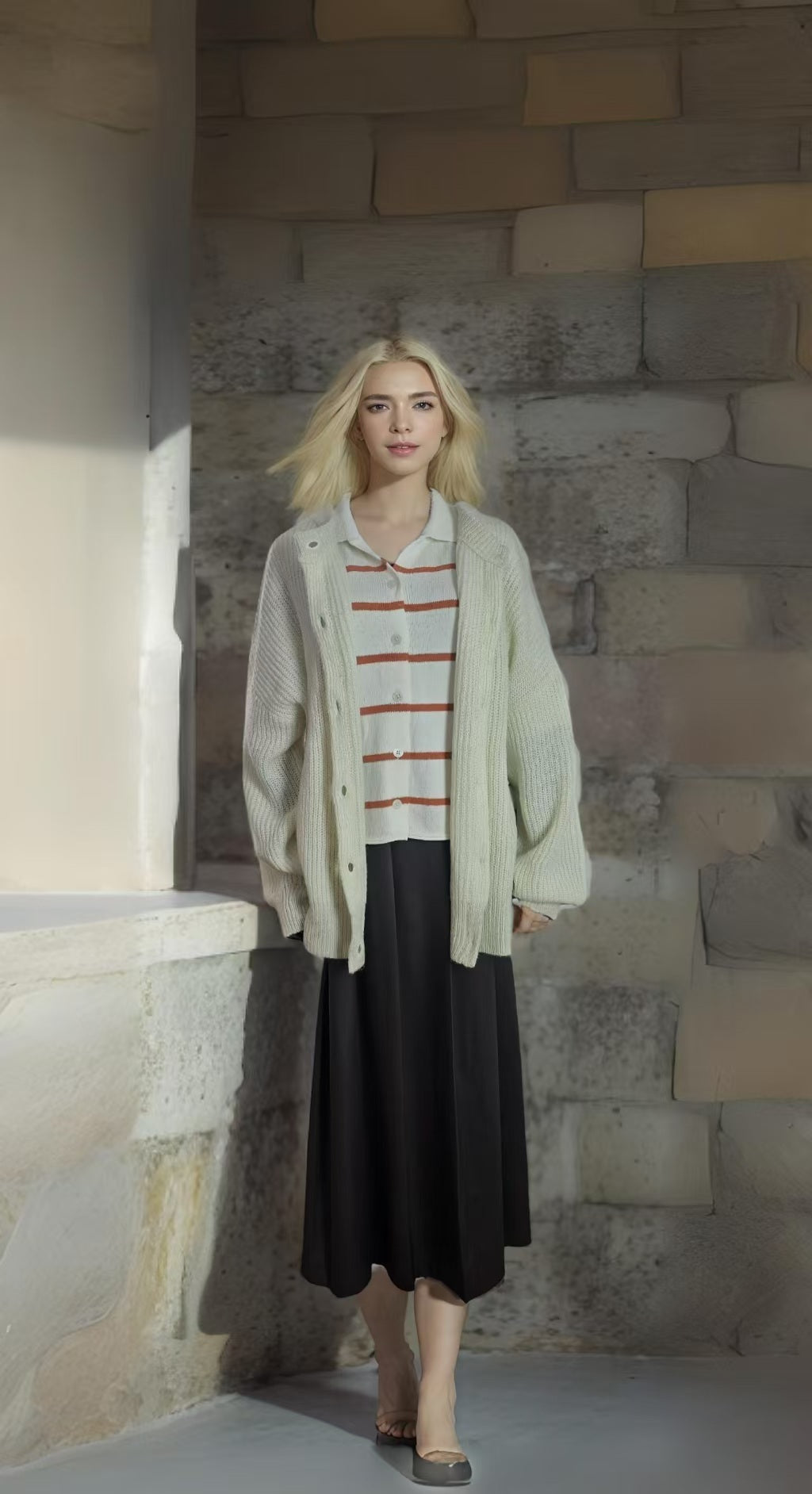 Women's Oversized Faux Cashmere Cardigan, Feature Buttons, Knitted Fashion