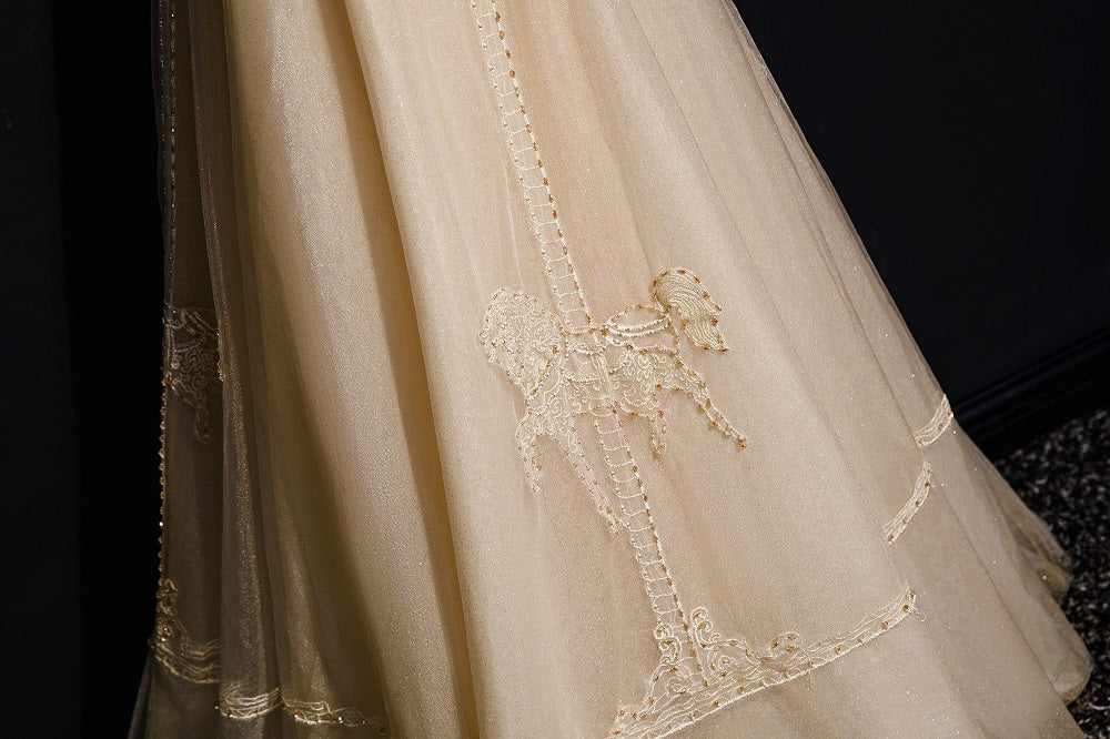 Women's Champagne Lightweight Luxury Brocade Corset Evening Gown