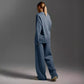 Women's Knitted Fashion Suit, Casual Collared Loose Pants Set