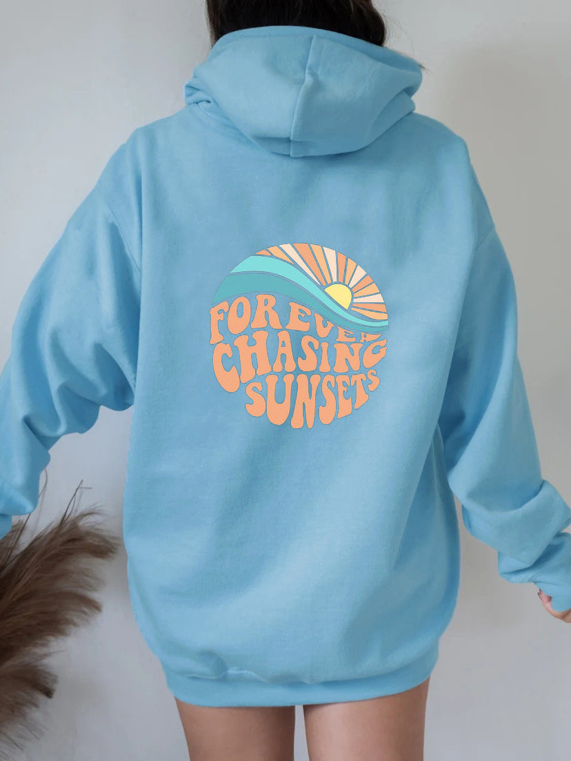 Forever Chasing Sunsets, Fleece-Lined Positive Vibes Hoodie