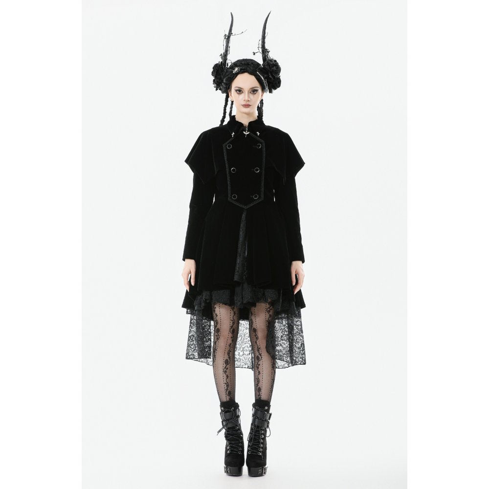 Dark in Love Lilith Officer Velvet High-Collar Coat in Black