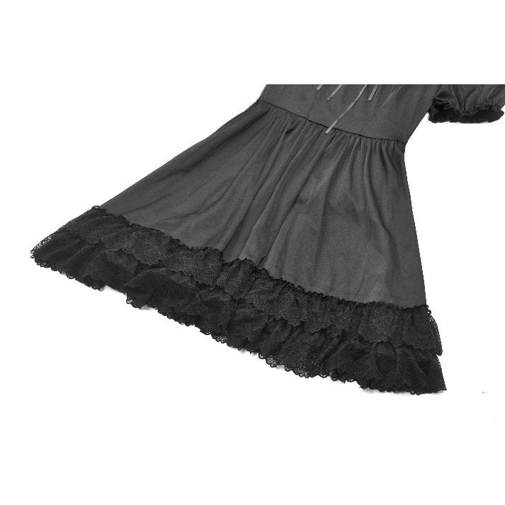 Dark in Love Belladonna Lace-Up High Collar Puff Sleeve Goth Dress, Plus Sizes