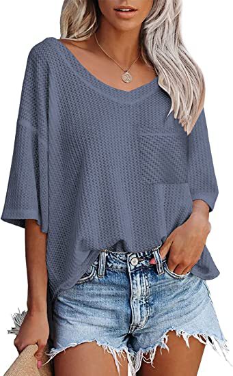 Vireous Textured V-Neck Women's Top With Patch Pocket