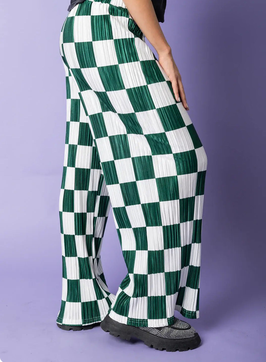 Avant Garde Minimalist Check-Print Pleated Women's Trousers