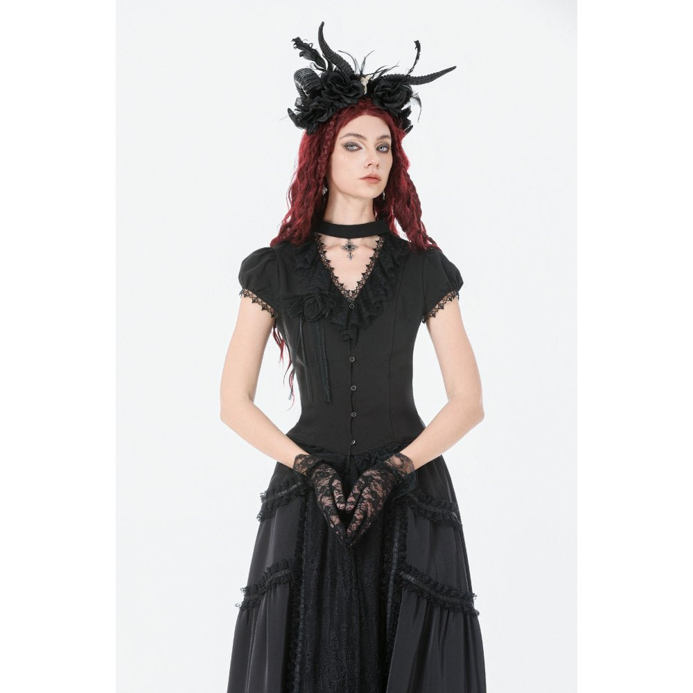 Dark in Love Courtly Cross Gem Pendant Gothic Blouse