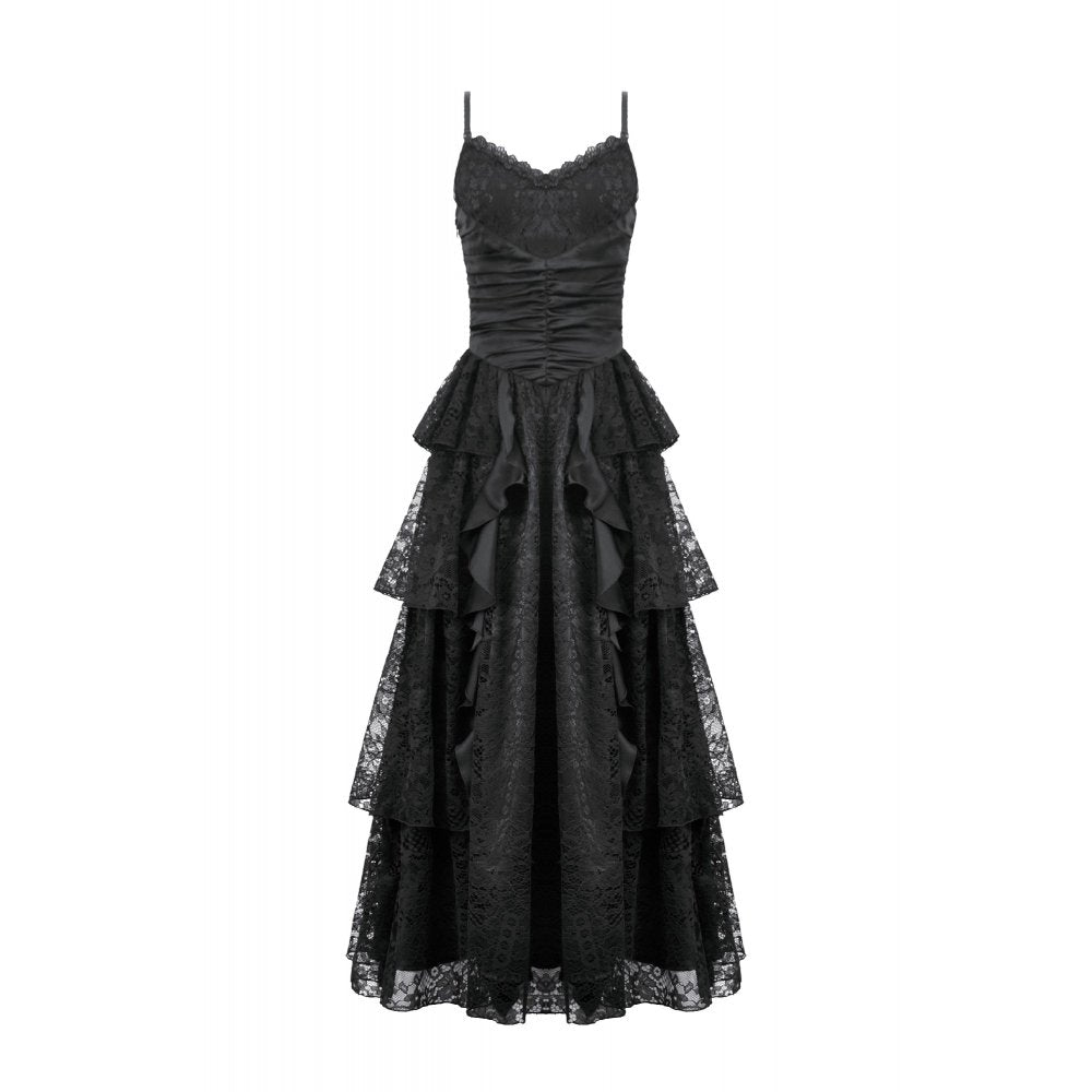 Dark in Love Gothic Satin Lace Tiered Dress