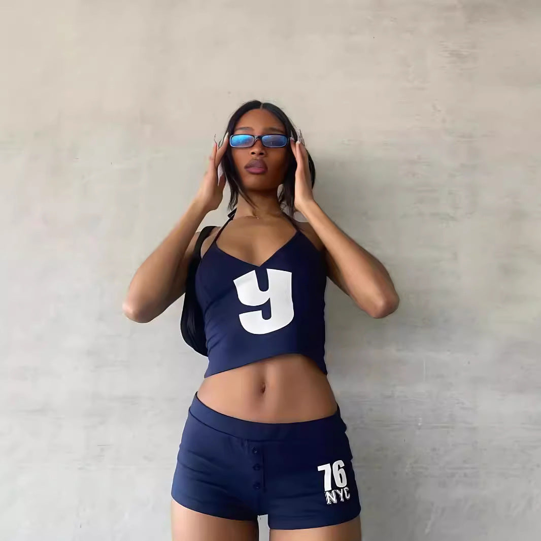 'Y For Yes' Cool Girl Outfit, Slim-Fit Sports Tank Top and Shorts Two-Piece