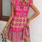 Vireous Pink Print Sleeveless Summer Sun Dress, Straight Tie-Up Dress