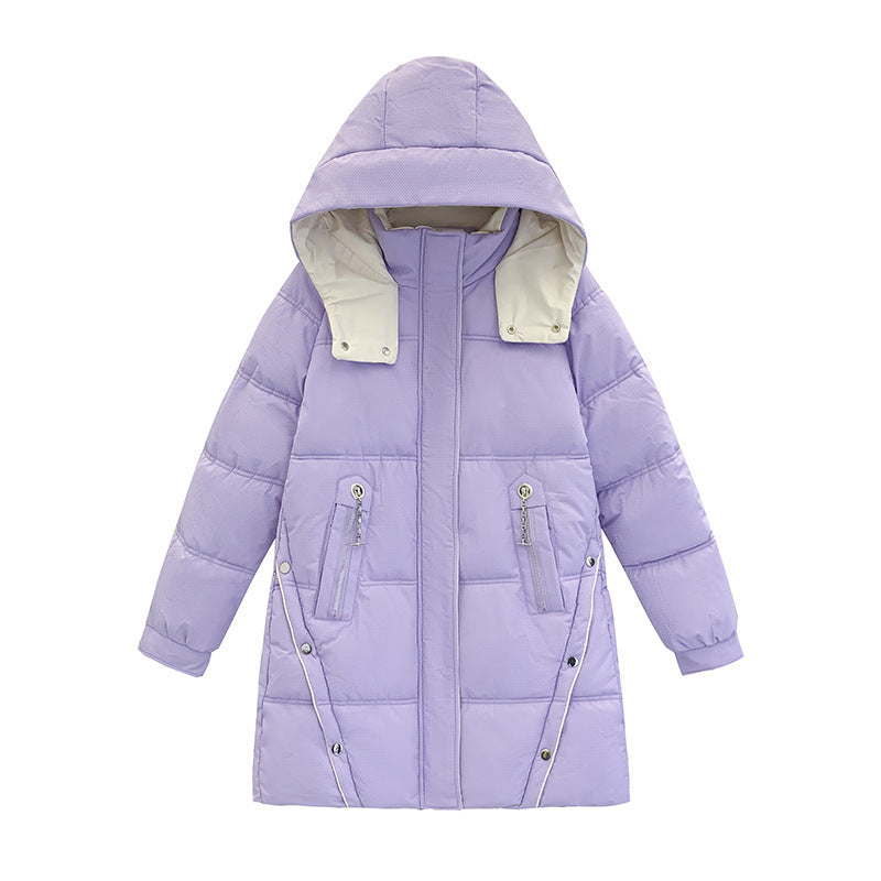 Loose Down Cotton-Padded Women's Coat Mid-Length, Candy Colours