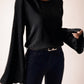 Women's Round Neck Loose Fit Bell-Sleeve Casual Ribbed Top