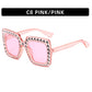 Large Square-Frame Avant Garde Sunglasses with Sparkling Rhinestones