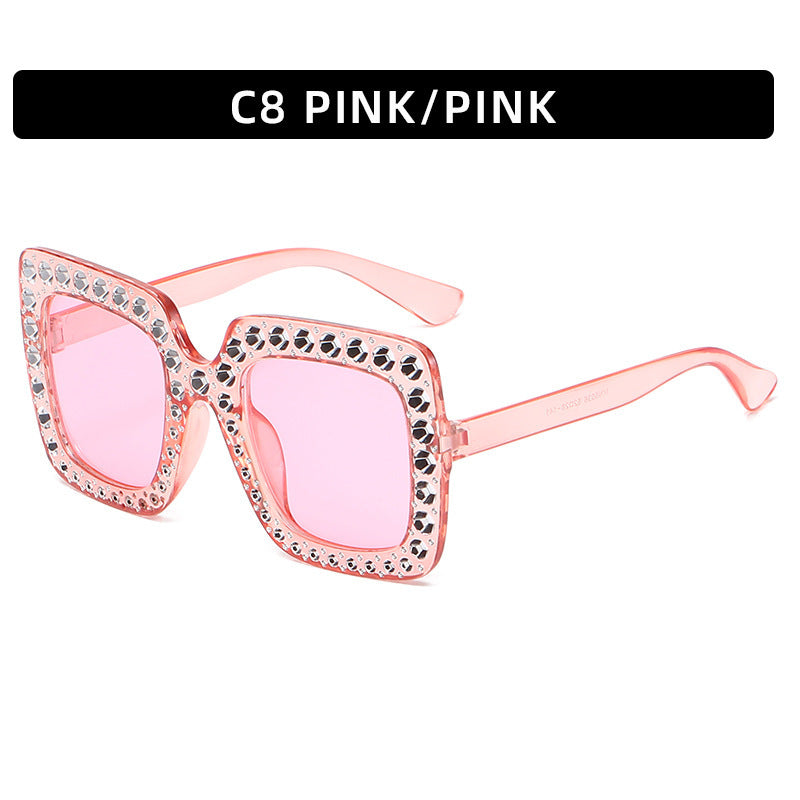 Large Square-Frame Avant Garde Sunglasses with Sparkling Rhinestones