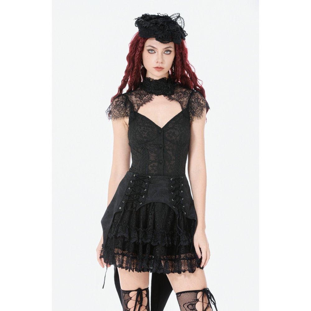 Dark in Love Thornspell Gothic Layered Lace Overskirt in Black