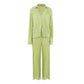 Long-Sleeve Woollen Fine RIb Knit Women's Pants Suit