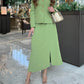 Women's Blazer and Slit Skirt Suit, Avocado Green