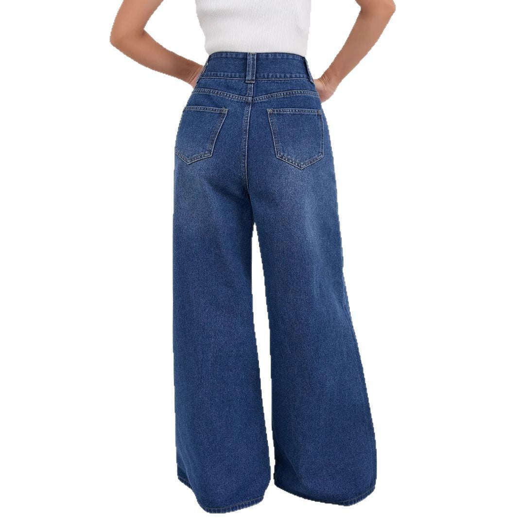Vireous High-Waist Floor-Length Flared Fashion Jeans, Plus Sizes