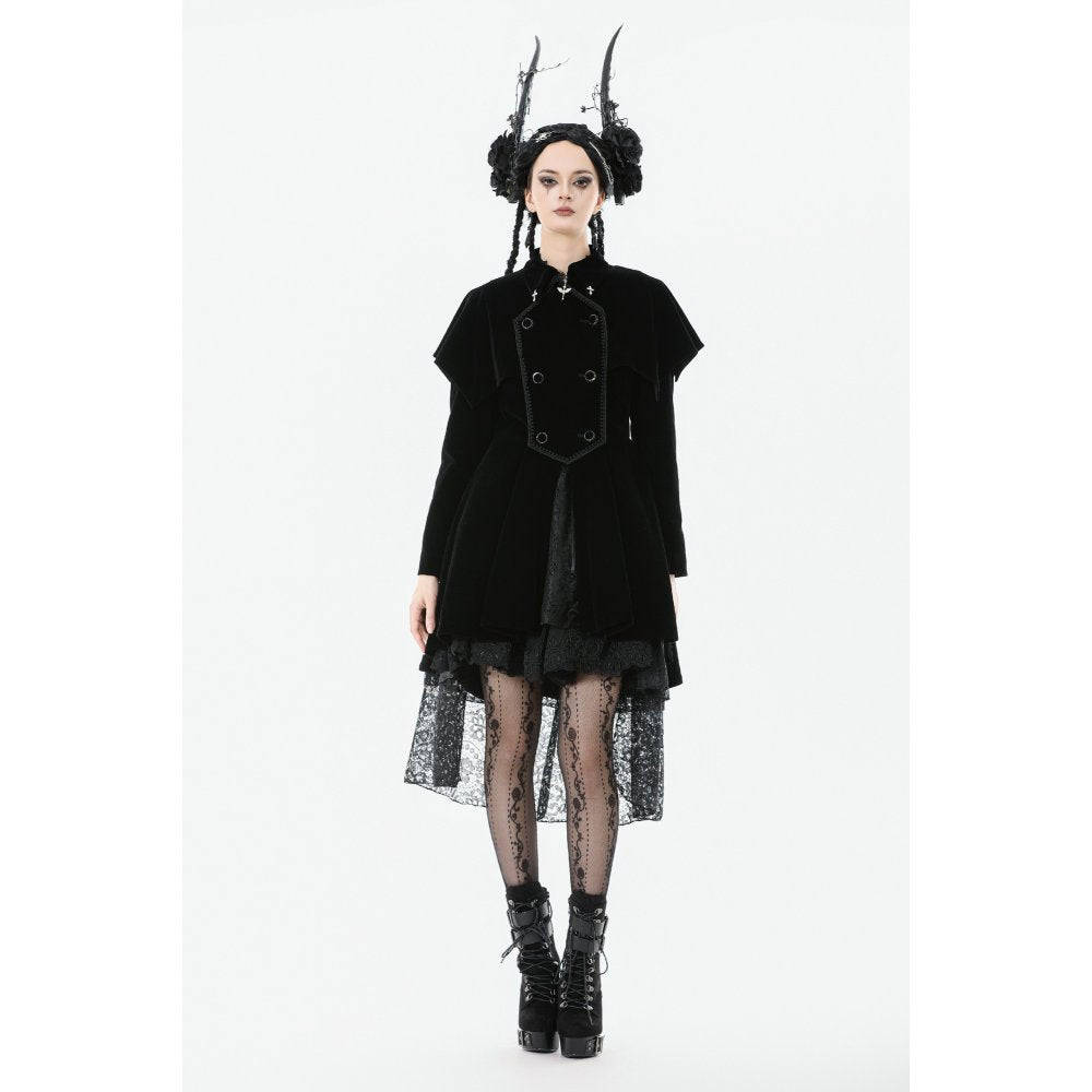 Dark in Love Lilith Officer Velvet High-Collar Coat in Black