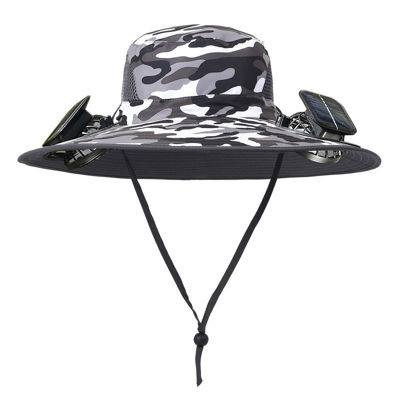 Outdoor Wide-Brim Sun Hat with USB Charging, Solar-Powered Cooling