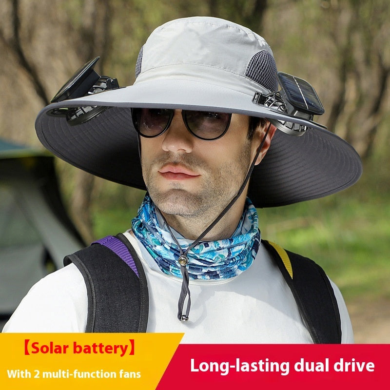 Outdoor Wide-Brim Sun Hat with USB Charging, Solar-Powered Cooling