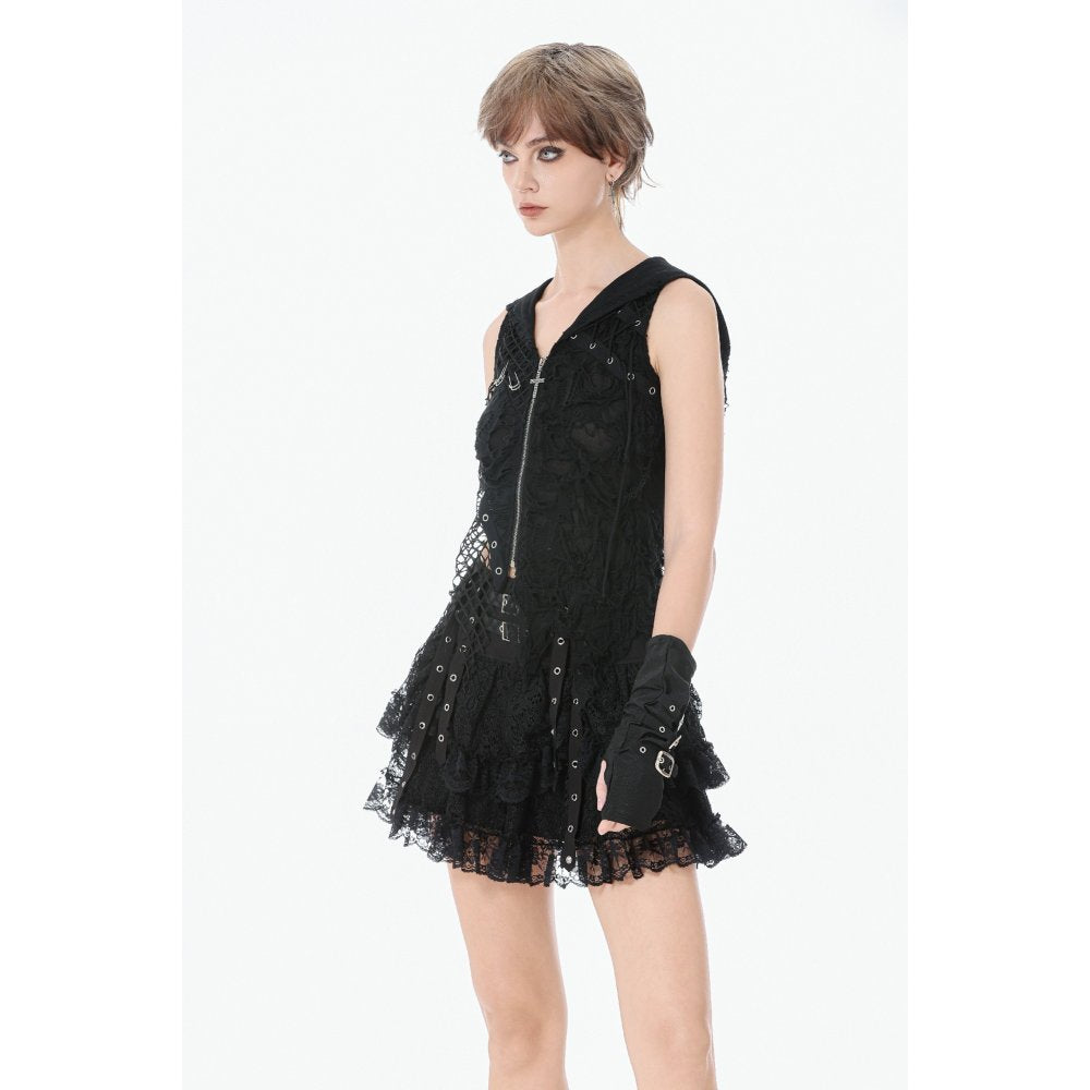 Dark in Love Punk Eyelet Lace-Layered Mini Skirt