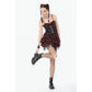 Dark in Love Red-Black Plaid Leather-Layered Punk Sweetcore Dress
