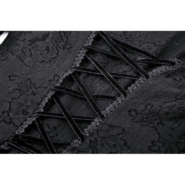 Dark in Love Luca Black Hollow Lace Gemstone-Button Adjustable Waist Dress