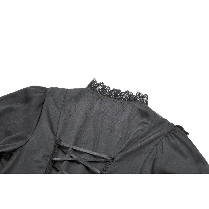 Dark in Love Belladonna Lace-Up High Collar Puff Sleeve Goth Dress, Plus Sizes