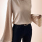 Women's Round Neck Loose Fit Bell-Sleeve Casual Ribbed Top